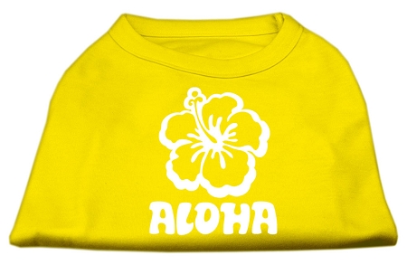 Aloha Flower Screen Print Shirt Yellow XS